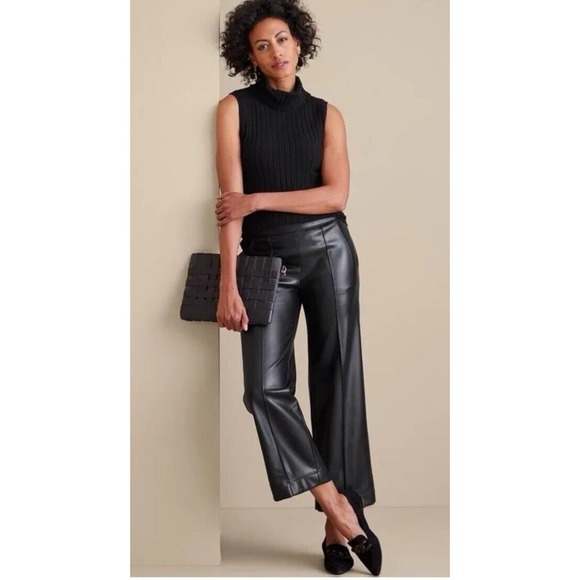 NEW Soft Surroundings Rivka Faux Leather Pants Size Large Wide Leg Cropped $120 - Picture 2 of 10